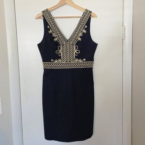 Lilly Pulitzer Navy And Gold Shift Dress Size 6